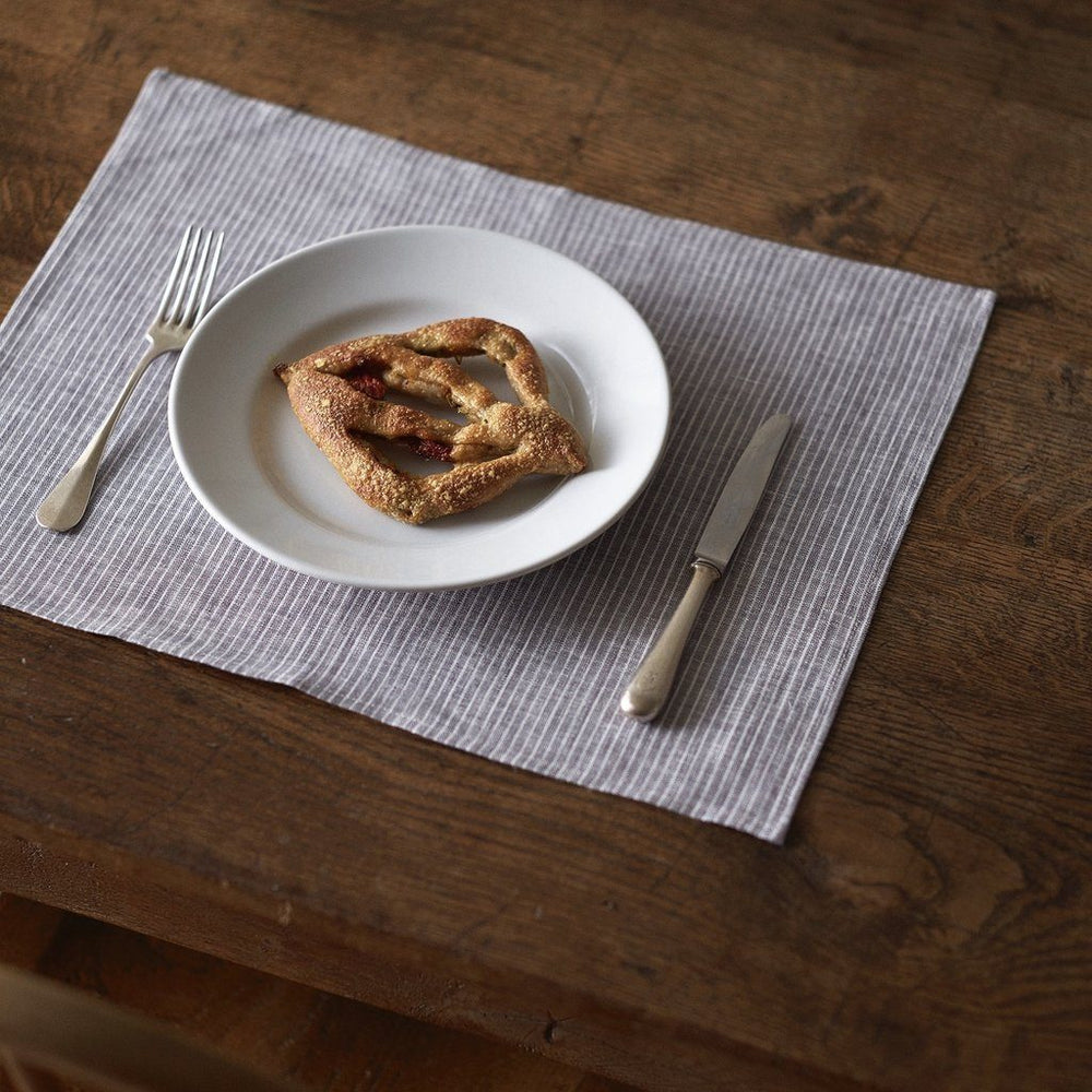 Fog Linen, Japanese Linen Placemat, grey & thin white stripe, - Placewares