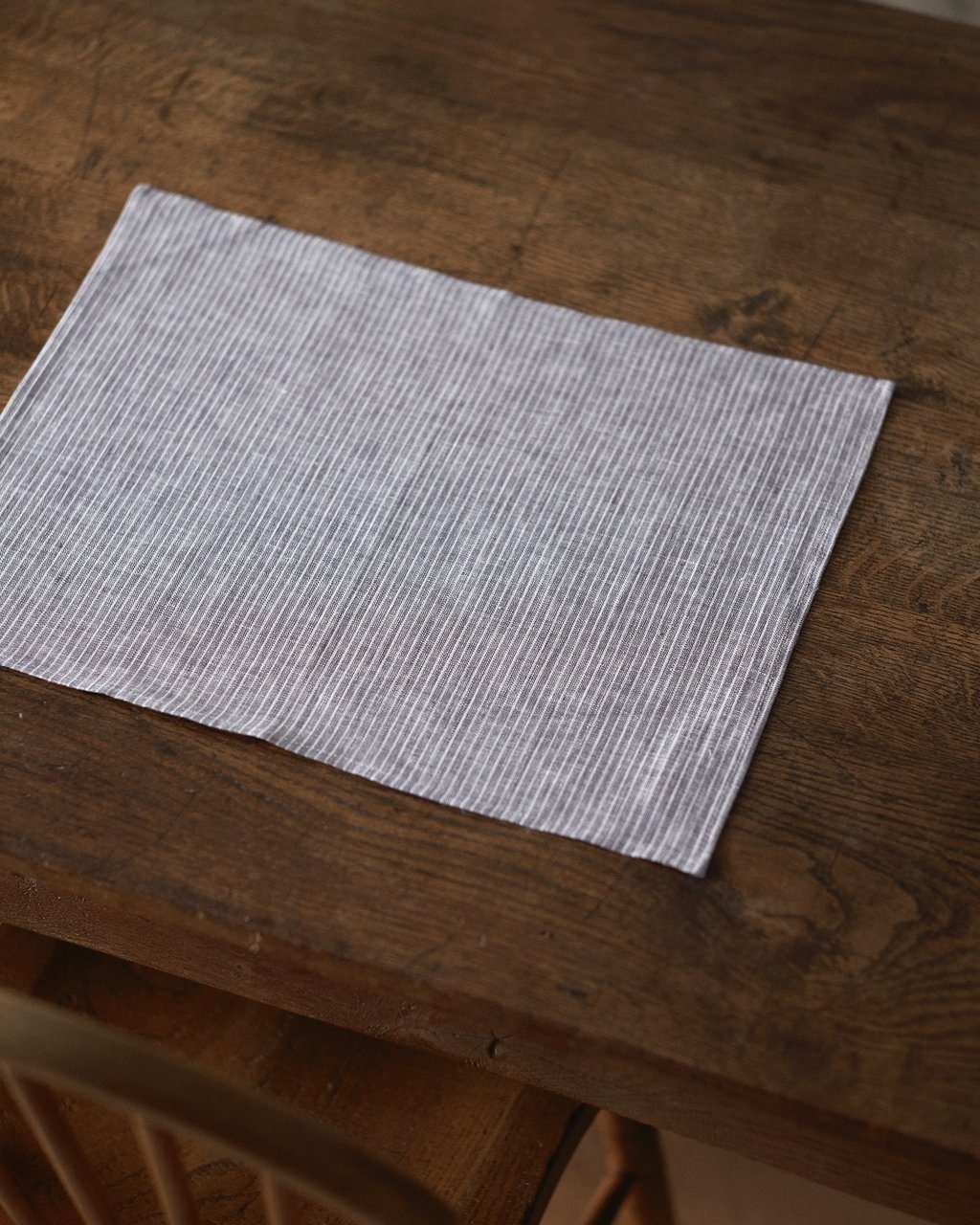 Fog Linen, Japanese Linen Placemat, grey & thin white stripe, - Placewares