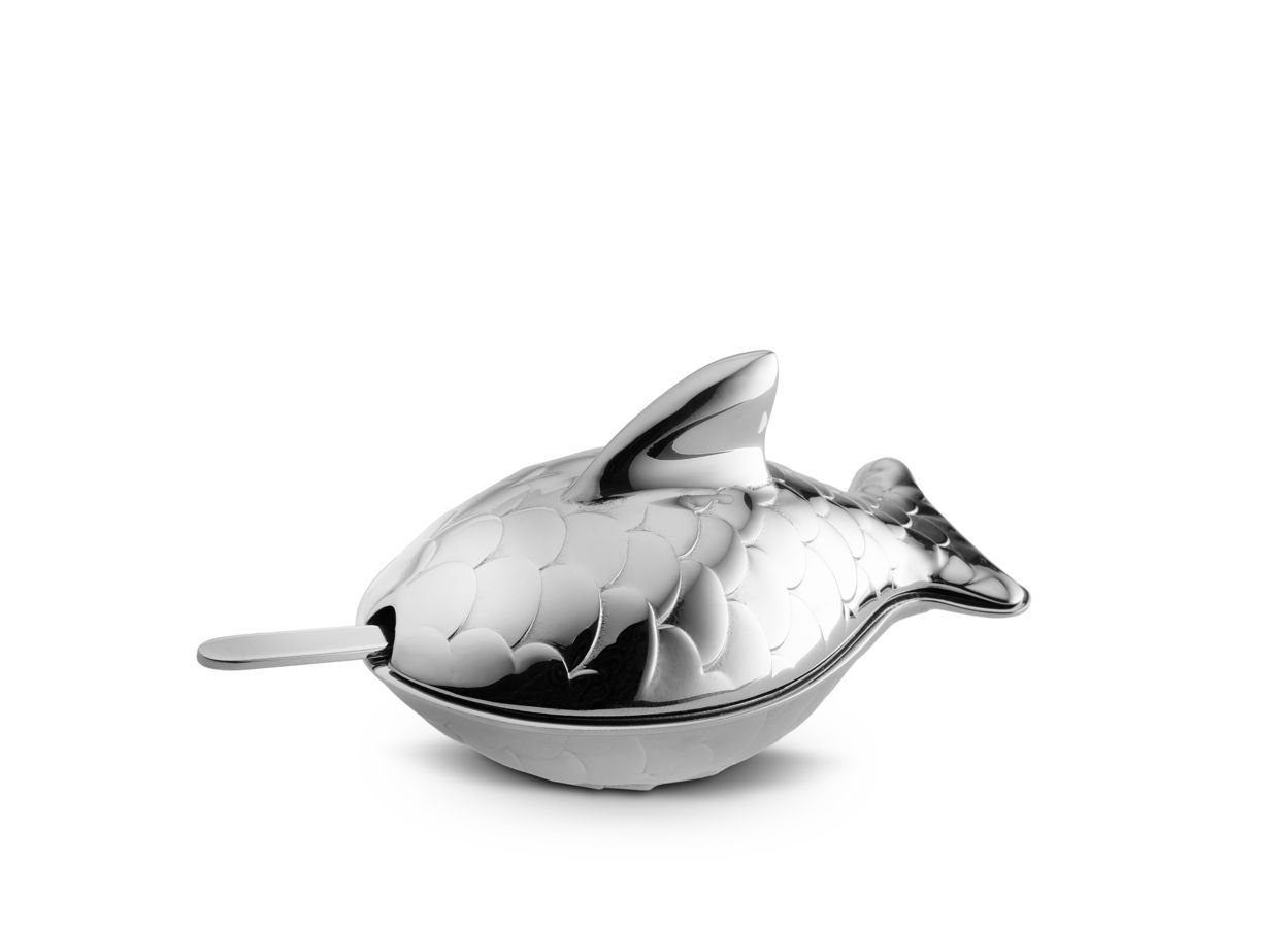 Alessi, Italian Salt Cellar & Spoon, Polished Stainless Steel- Placewares