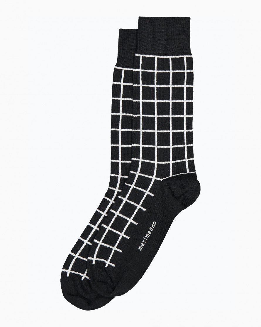 Marimekko, Kohina Iso Ruutu Socks, Black/ White / 40-42- Placewares