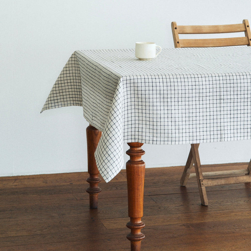 Fog Linen, Ivory and Navy Plaid Linen Tablecloths, Navy and Ivory / Small- Placewares