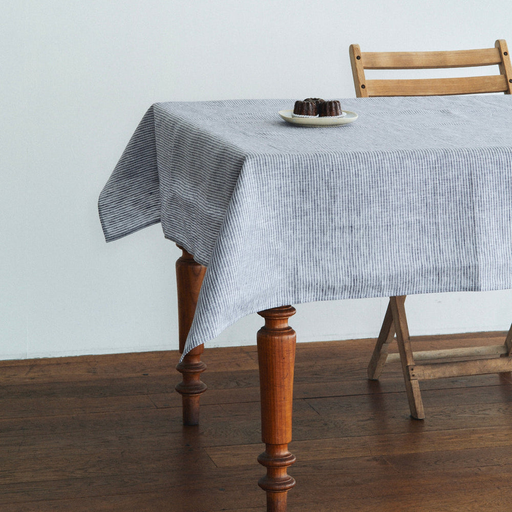 Fog Linen, Grey and White Thin Stripe Linen Tablecloths, Grey and White / Small- Placewares