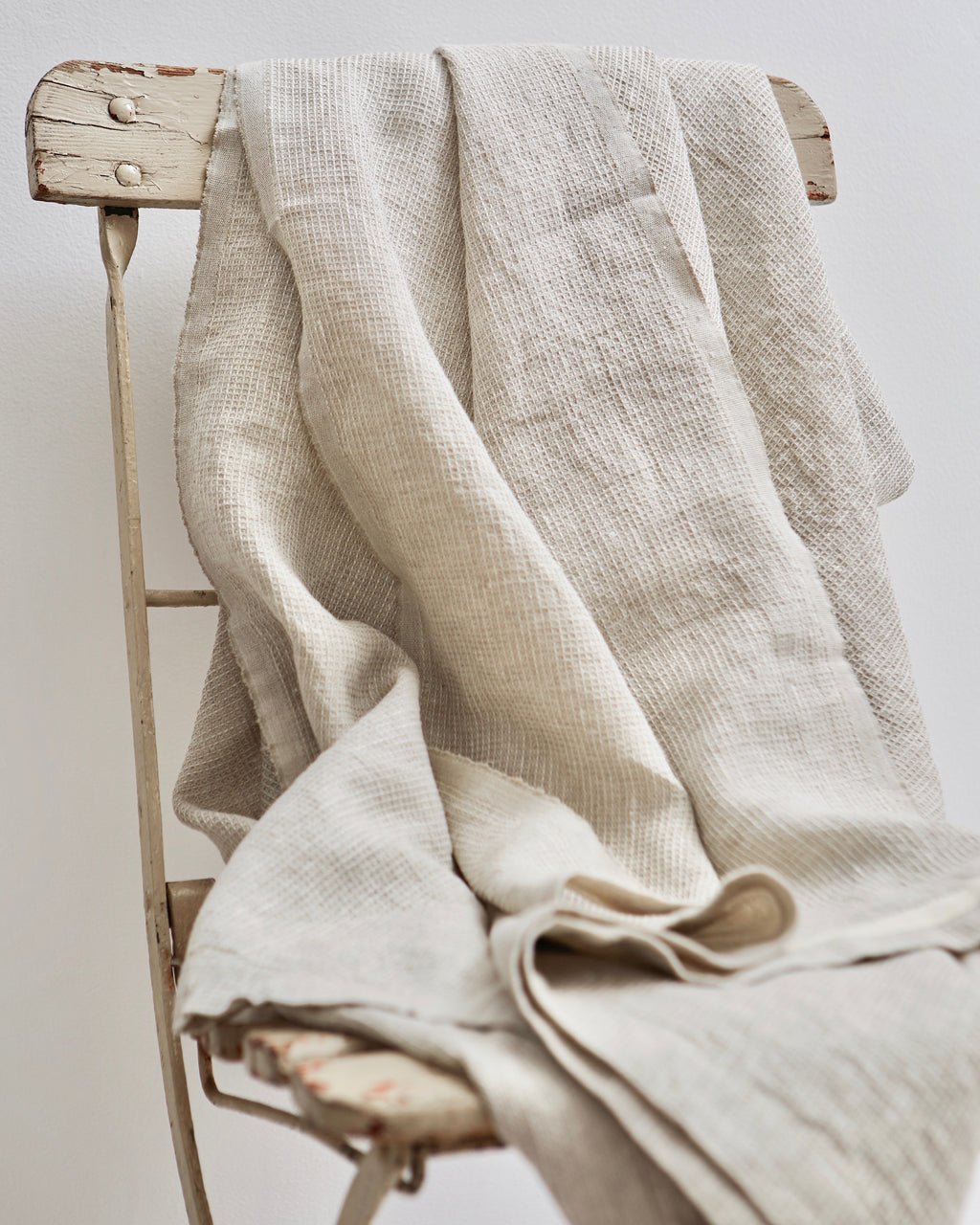 Fog Linen, Japanese Linen Washed Waffle Throw Blankets, Natural- Placewares