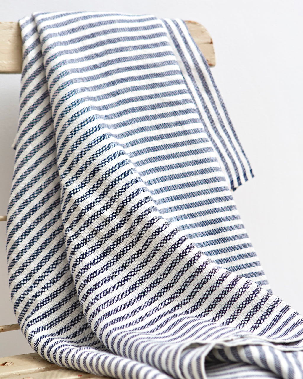 Fog Linen, Japanese Linen Chambray Throw Blankets, Navy Stripe- Placewares