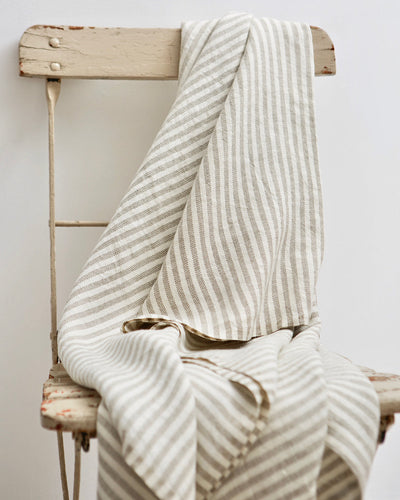 Fog Linen, Japanese Linen Chambray Throw Blankets, Natural Stripe- Placewares