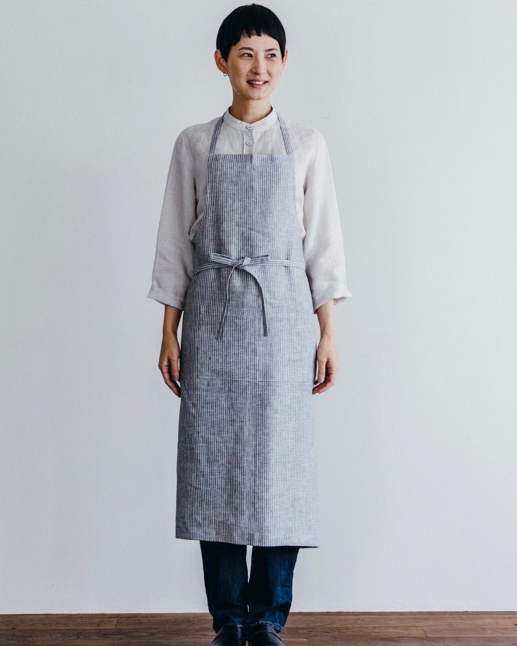 Fog Linen, Linen Full Aprons, Grey Thin White Stripe- Placewares