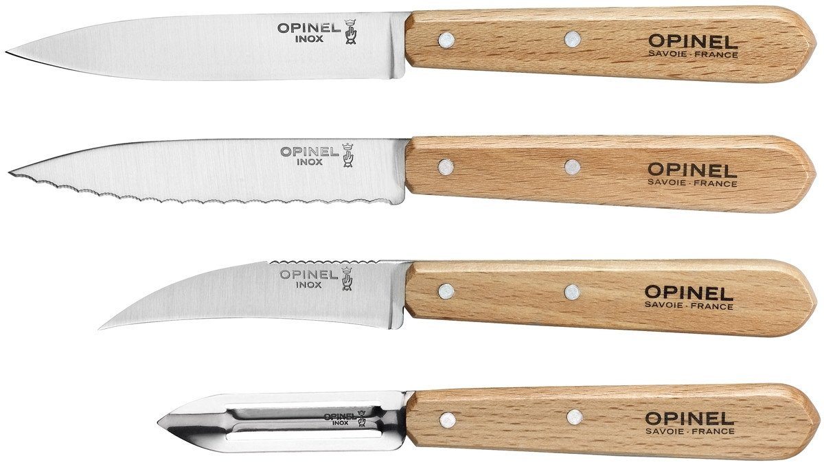 Opinel 4-Piece Essentials Small Kitchen Knives Set, Primarosa