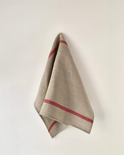 Fog Linen, Japanese Thick Linen Kitchen Towels, Stripe, Natural/Red- Placewares
