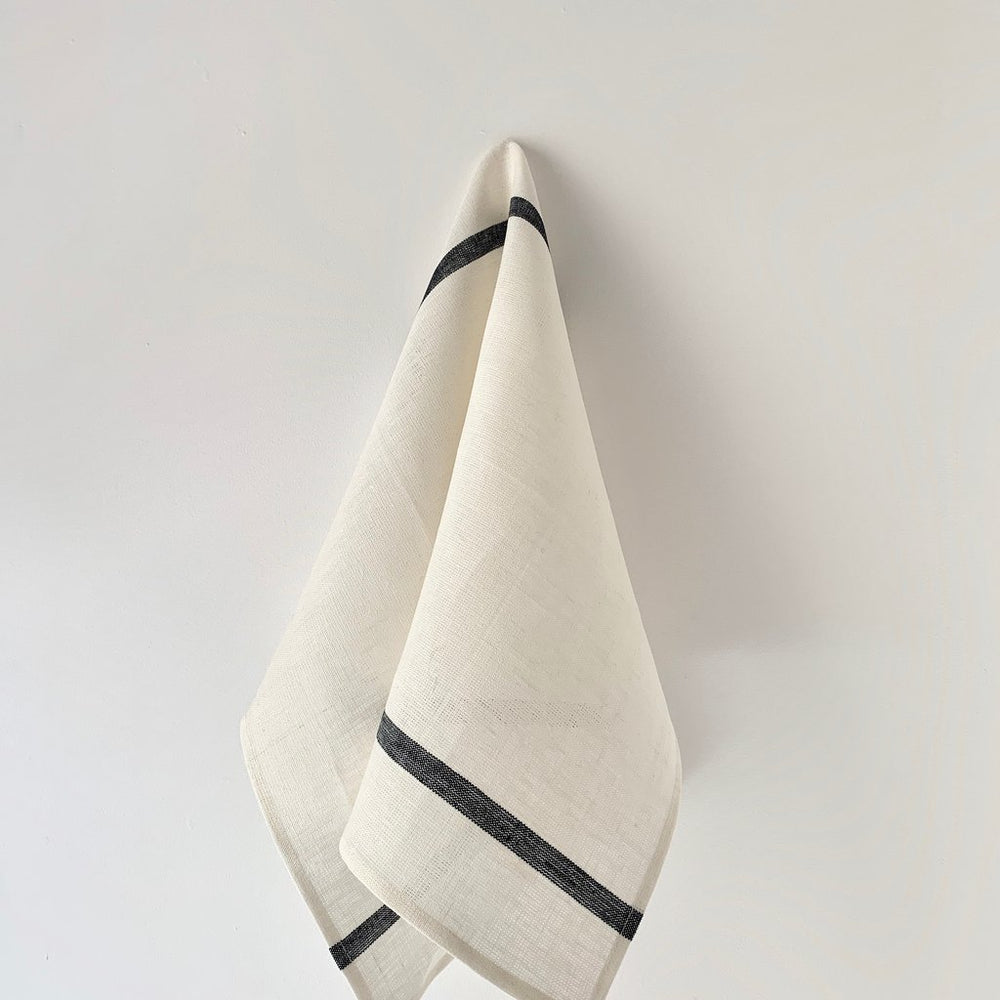 Fog Linen, Japanese Thick Linen Kitchen Towels, Stripe, White/Navy- Placewares