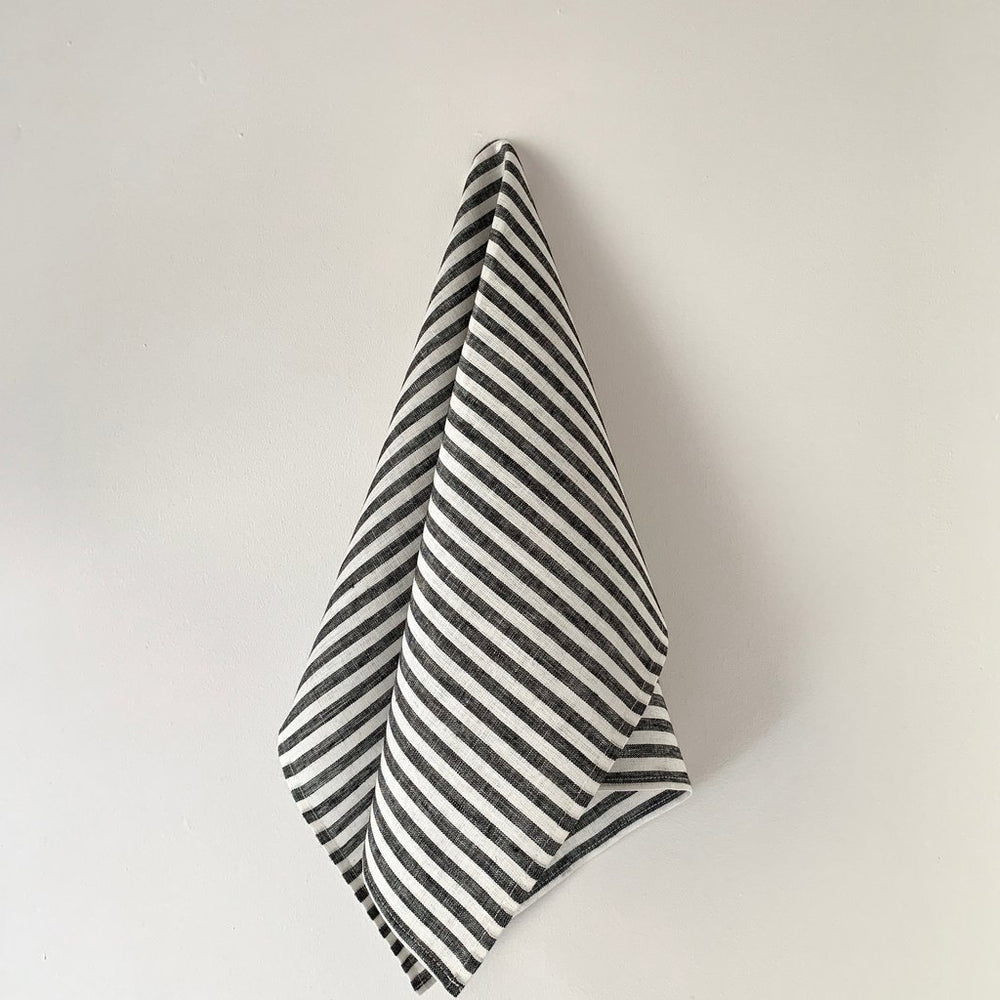 Fog Linen, Japanese Linen Kitchen Towel, black & white stripe, - Placewares