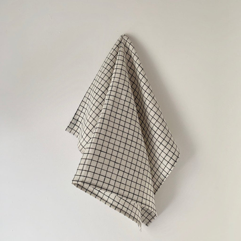 Fog Linen, Japanese Linen Kitchen Towel, ivory & navy grid, - Placewares