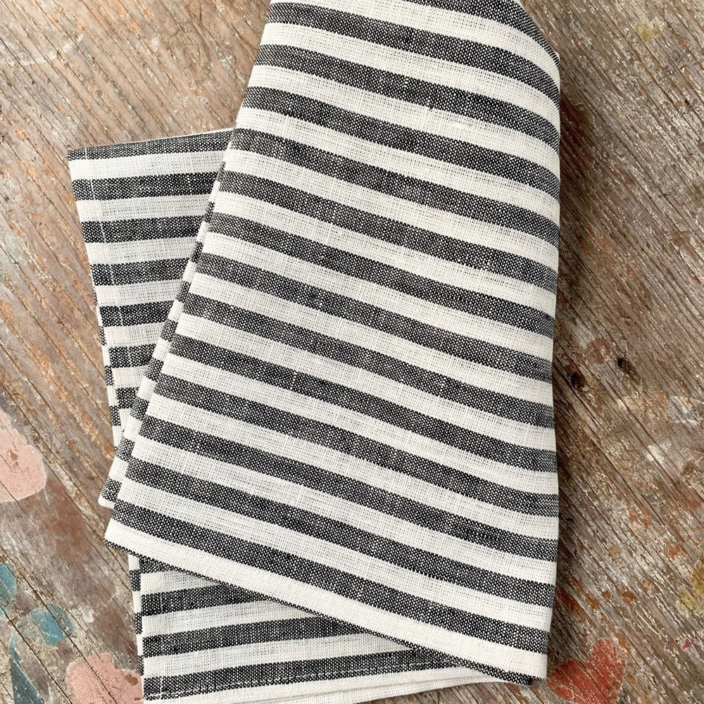 Fog Linen, Japanese Linen Kitchen Towel, black & white stripe, - Placewares