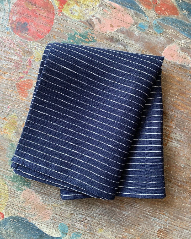 Fog Linen, Japanese Linen Kitchen Towel, navy & white stripe, - Placewares