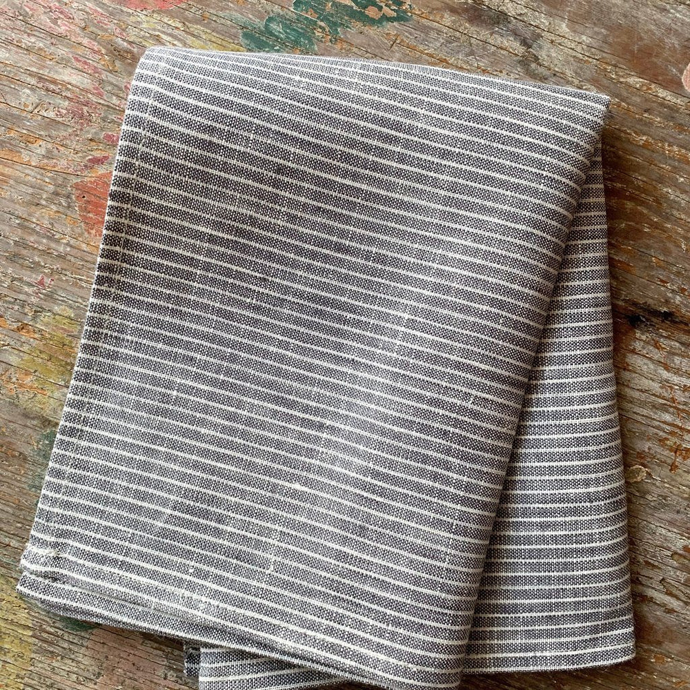 Fog Linen, Japanese Linen Kitchen Towel, grey thin white stripe, - Placewares
