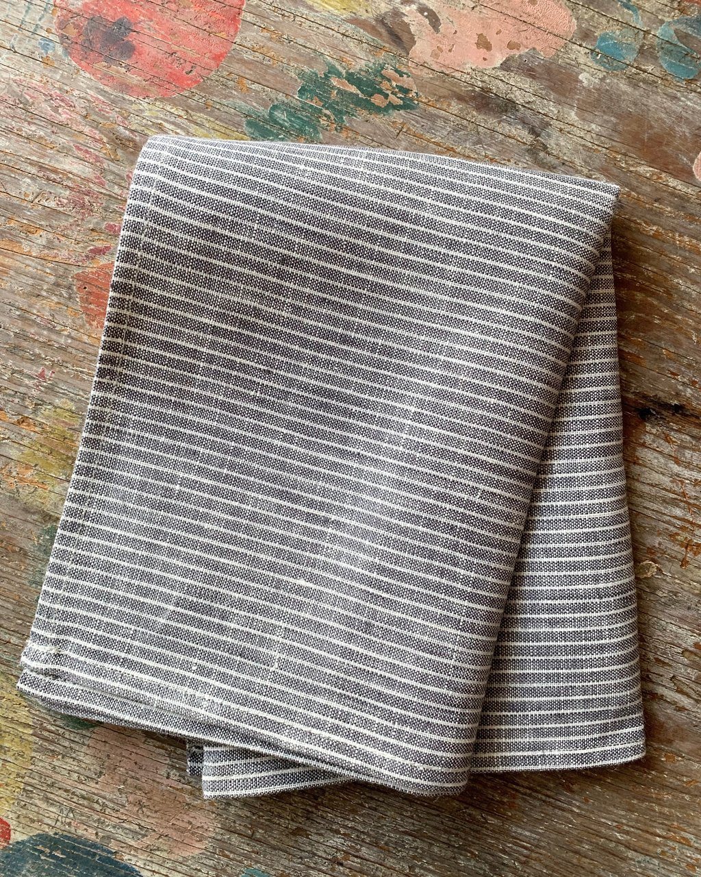 Fog Linen, Japanese Linen Kitchen Towel, grey thin white stripe, - Placewares