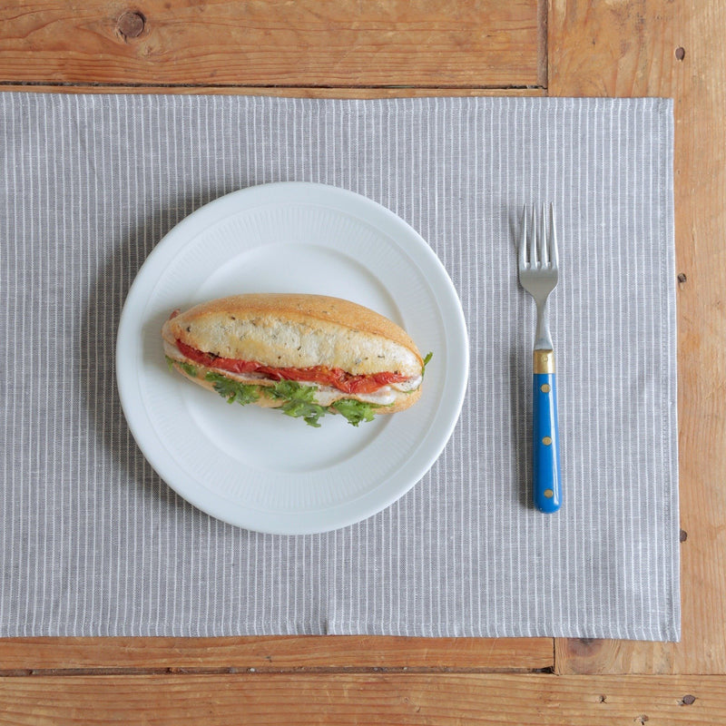 Fog Linen, Japanese Linen Placemat, grey & thin white stripe, - Placewares