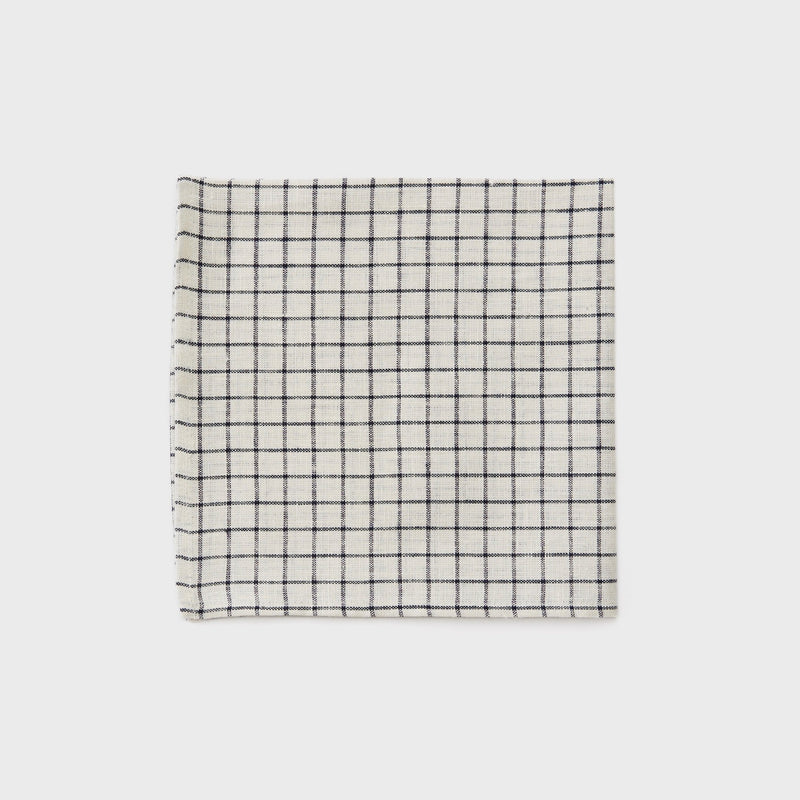 Fog Linen, Japanese Linen Napkin, ivory and navy grid, - Placewares