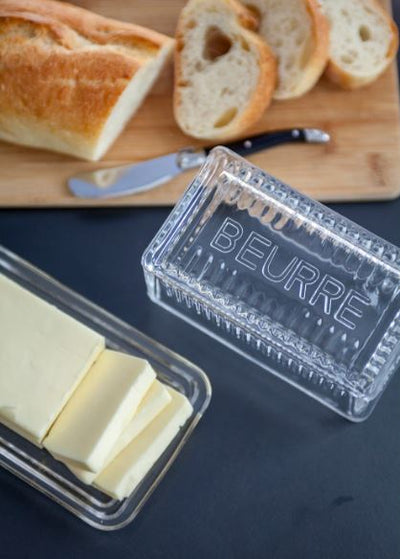Depression Glassware, Glass Butter Dish "Beurre", - Placewares