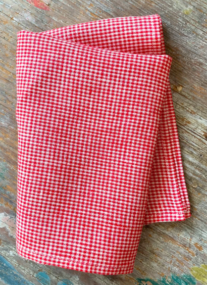 Fog Linen, Japanese Linen Kitchen Towel, red and white check, - Placewares