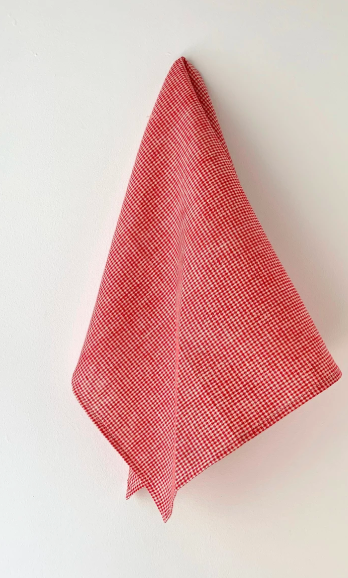 Fog Linen, Japanese Linen Kitchen Towel, red and white check, - Placewares