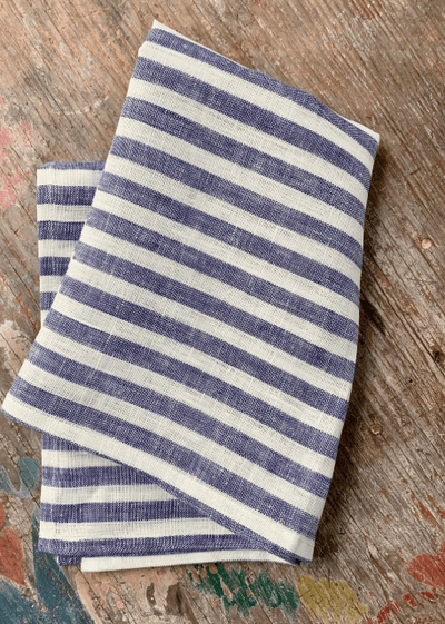 Fog Linen, Japanese Linen Kitchen Towel, blue and white stripe, - Placewares