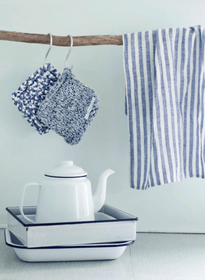 Fog Linen, Japanese Linen Kitchen Towel, blue and white stripe, - Placewares