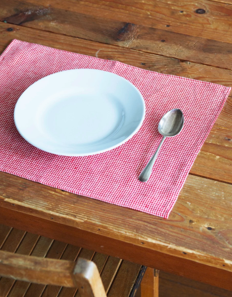 Fog Linen, Japanese Linen Placemat, red and white check, - Placewares