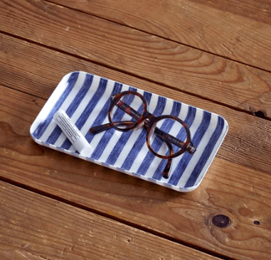 Fog Linen, Japanese Linen Coated Tray, blue and white stripe - assorted sizes, Small- Placewares
