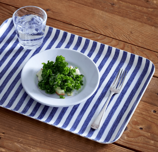 Fog Linen, Japanese Linen Coated Tray, blue and white stripe - assorted sizes, Large- Placewares