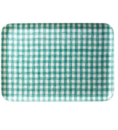 Fog Linen, Japanese Linen Coated Tray, green & white check - assorted sizes, - Placewares
