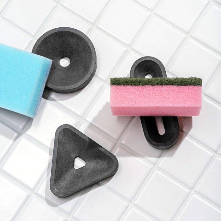 Fruitsuper, Triangle Soap + Sponge Stands, Triangle / White- Placewares