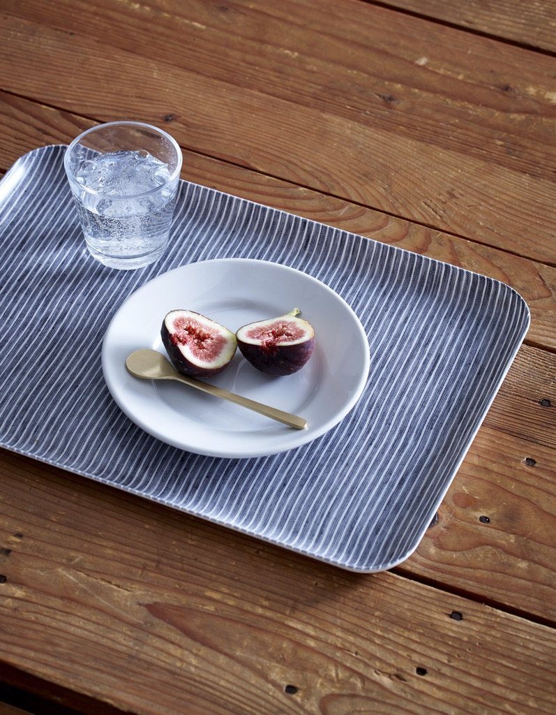 Fog Linen, Japanese Linen Coated Tray, grey and white thin stripe - assorted sizes, Large- Placewares