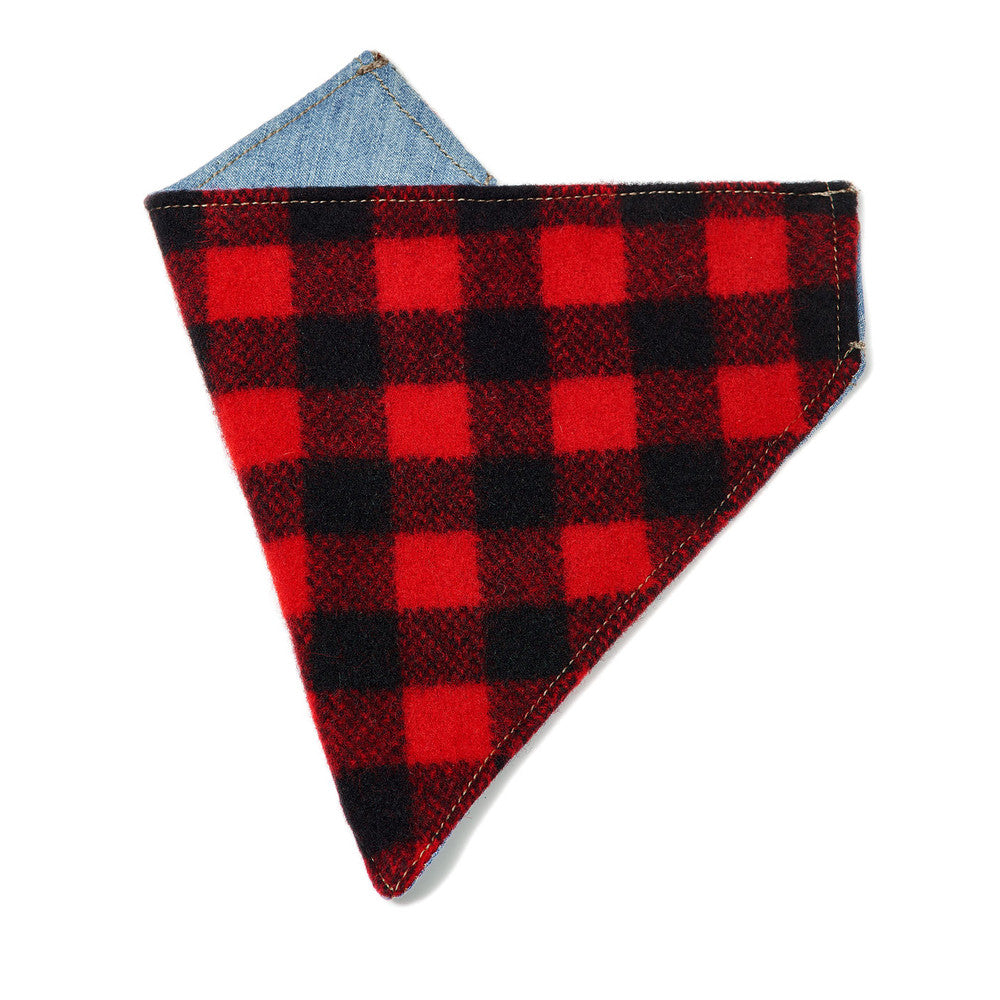 Found My Animal, Vintage Denim and Buffalo Plaid Pet Bandana, Medium / Red/Black- Placewares