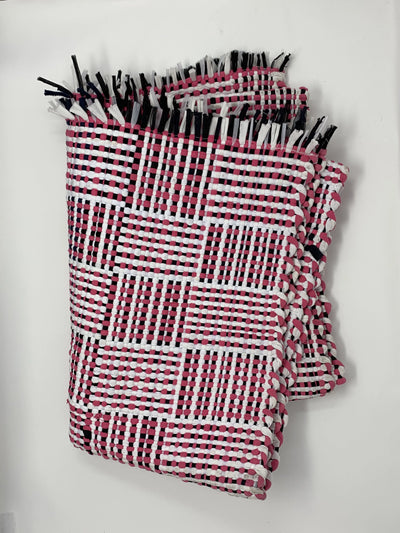 Utilitario Mexicano, Handmade Recycled Cotton Plaid Mats, One Size / Magenta, Black & White- Placewares