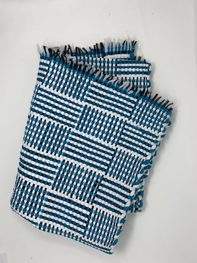 Utilitario Mexicano, Handmade Recycled Cotton Plaid Mats, One Size / Sky Blue, Black & White- Placewares