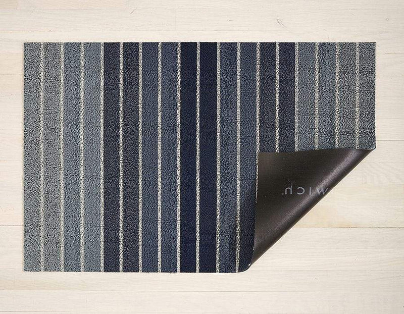 Chilewich, Block Stripe Indoor/Outdoor Shag Floor Mats, Denim / Doormat (18 x 28")- Placewares