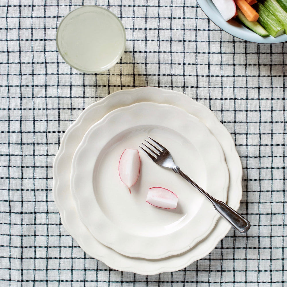 Fog Linen, Ivory and Navy Plaid Linen Tablecloths, - Placewares