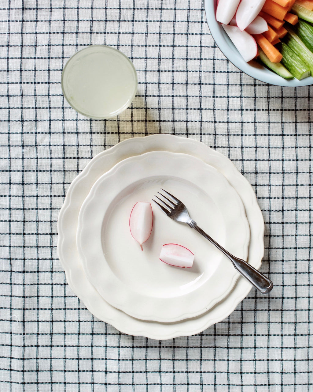 Fog Linen, Ivory and Navy Plaid Linen Tablecloths, - Placewares